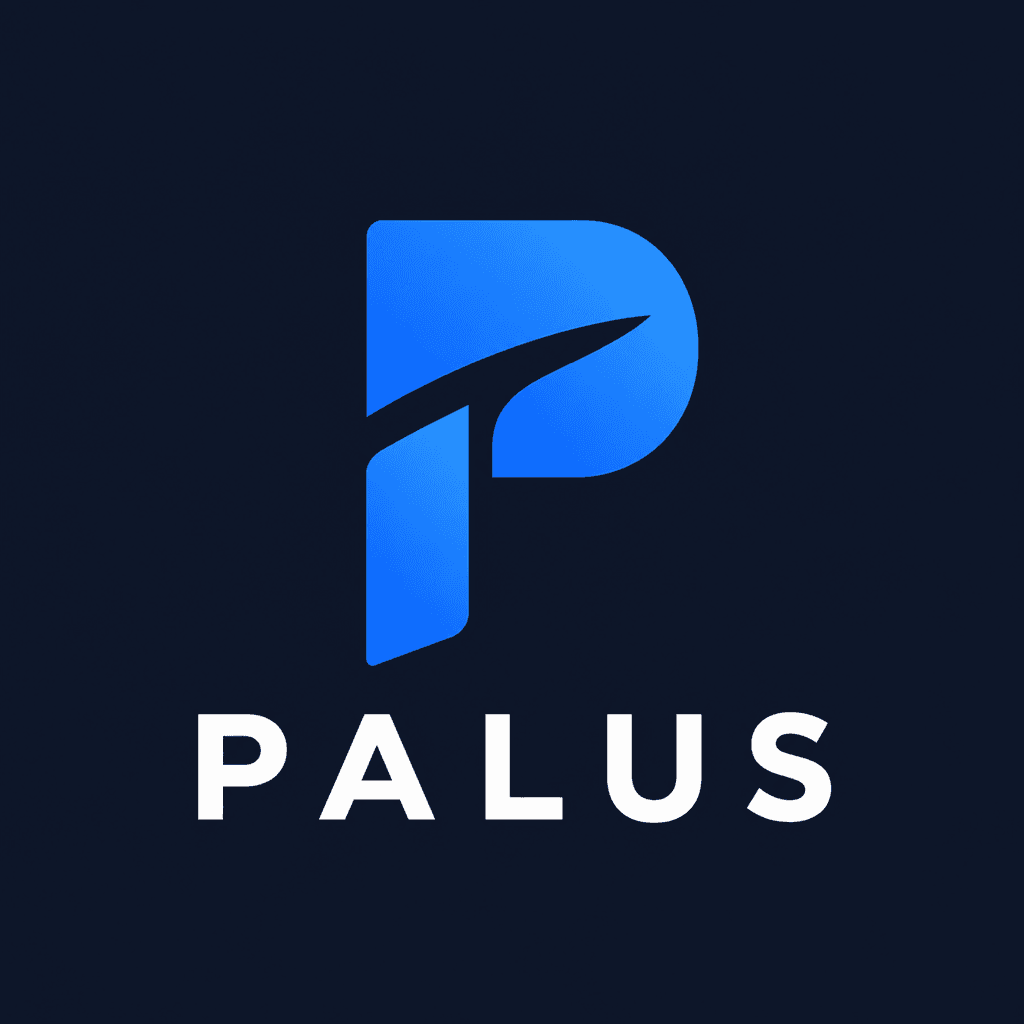 Palus: a blue P symbol on a navy background